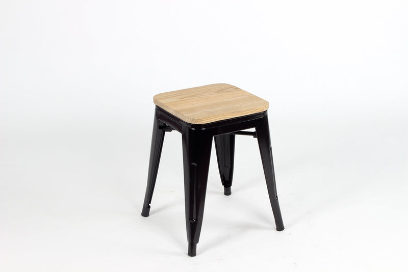 Replica Tolix Low Stool with Wood Seat Black gloss Mad Chair Company