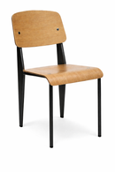 BLACK jean prove Roma dining chair with wood backrest and seat. mad chair company