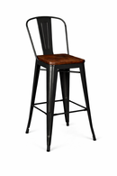 BLACK tolix barstool with wood seat high backrest. MAD CHAIR COMPANY