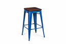 BLUE tolix kitchen height stool with wooden seat. MAD CHAIR COMANY