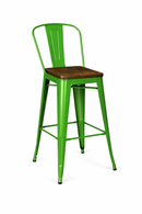 GREEN tolix barstool with wood seat high backrest. MAD CHAIR COMPANY