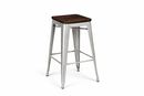 SILVER CLEAR COAT tolix kitchen height stool with wooden seat. MAD CHAIR COMANY