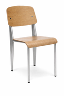 SILVER jean prove Roma dining chair with wood backrest and seat. mad chair company