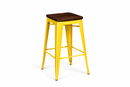 YELLOW tolix kitchen height stool with wooden seat. MAD CHAIR COMANY