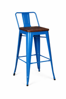 blue tolix kitchen stool with wood seat low backrest. MAD CHAIR COMPANY