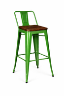 green tolix kitchen stool with wood seat low backrest. MAD CHAIR COMPANY