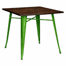 green tolix table with wooden  square top. MAD CHAIR COMPANY