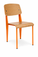 orange jean prouve Roma dining chair with wood backrest and seat. mad chair company