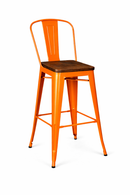 orange tolix kitchen stool with wood seat high backrest. MAD CHAIR COMPANY