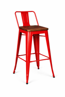 red tolix kitchen stool with wood seat low backrest. MAD CHAIR COMPANY
