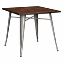  silver raw tolix table with wooden  square top. MAD CHAIR COMPANY