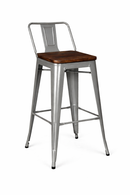 silver tolix kitchen stool with wood seat low backrest. MAD CHAIR COMPANY