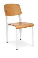 white jean prouve Roma dining chair with wood backrest and seat. mad chair company
