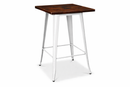 white tolix Bar table with wooden top. Mad chair company
