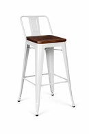 white  tolix barstool with low backrest WOOD SEAT. MAD CHAIR COMPANY