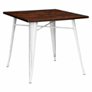 white tolix table with wooden  square top. MAD CHAIR COMPANY