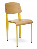 yellow jean prouve Roma dining chair with wood backrest and seat. mad chair company