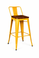 yellow tolix kitchen stool with wood seat low backrest. MAD CHAIR COMPANY