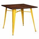 yellow tolix table with wooden  square top. MAD CHAIR COMPANY