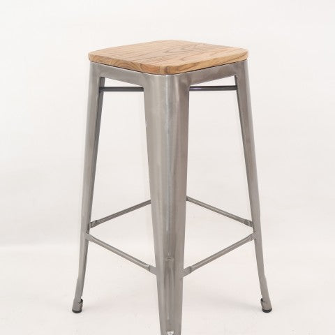 replica metal tolix Kitchen stool wood seat galvanised mad chair company 