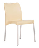 A modern bistro style BEIGE plastic cafe chair with no arms, anodized aluminum legs with non-slip feet. MAD CHAIR COMPANY