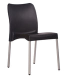 A modern bistro style BLACK plastic cafe chair with no arms, anodized aluminum legs with non-slip feet. MAD CHAIR COMPANY