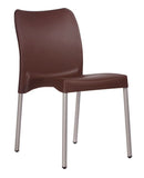 A modern bistro style BROWN plastic cafe chair with no arms, anodized aluminum legs with non-slip feet. MAD CHAIR COMPANY