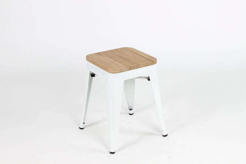 Replica Tolix Low Stool with Wood Seat White gloss Mad Chair Company