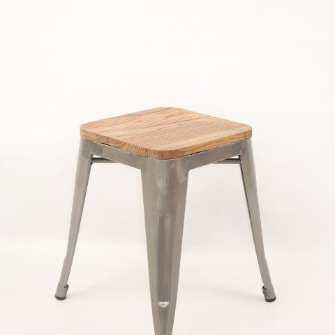 Replica Tolix Low Stool with Wood Seat Galvanised Mad Chair Company