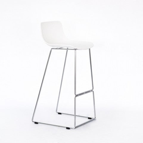 sleigh chrome bar stool white plastic mad chair company 