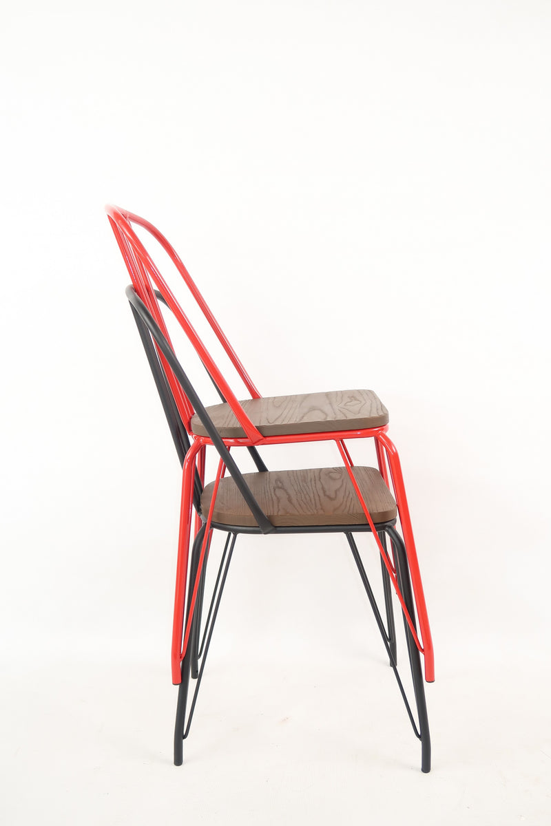 replica hairpin metal chair wood seat galvanised red black mad chair company 