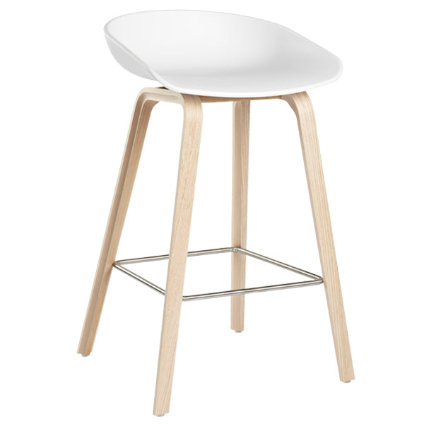replica hay kitchen stool wood leg foot rest white plastic seat 66cm mad chair company 