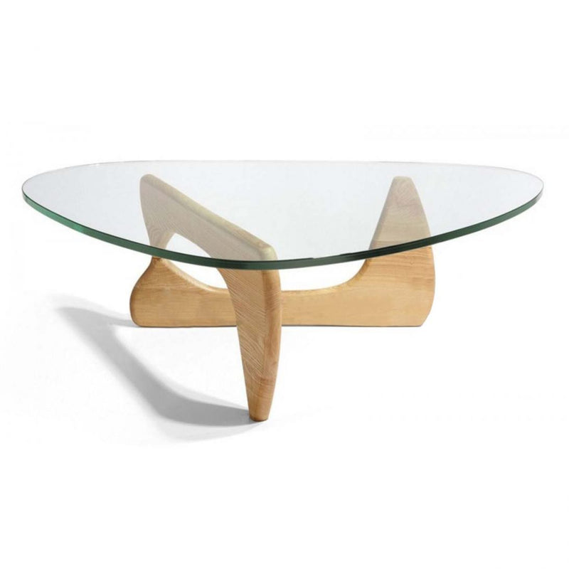 Replica Noguchi Coffee Table Natural wood glass top Mad chair company solid ash leg tempered glass top